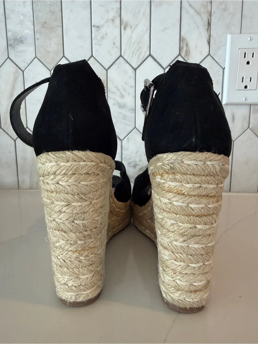 Steve Madden Black Suede Susana Espadrille Wedge Size 8.5